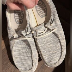 Hey Dude Casual Knit Slip-On Shoes in Light Gray and Cream